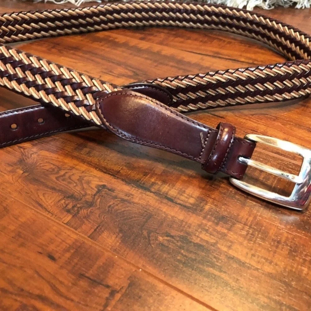 Vintage Brighton Woven Brown and Tan/s LEATHER with Silver Hardware Buckle sz 42